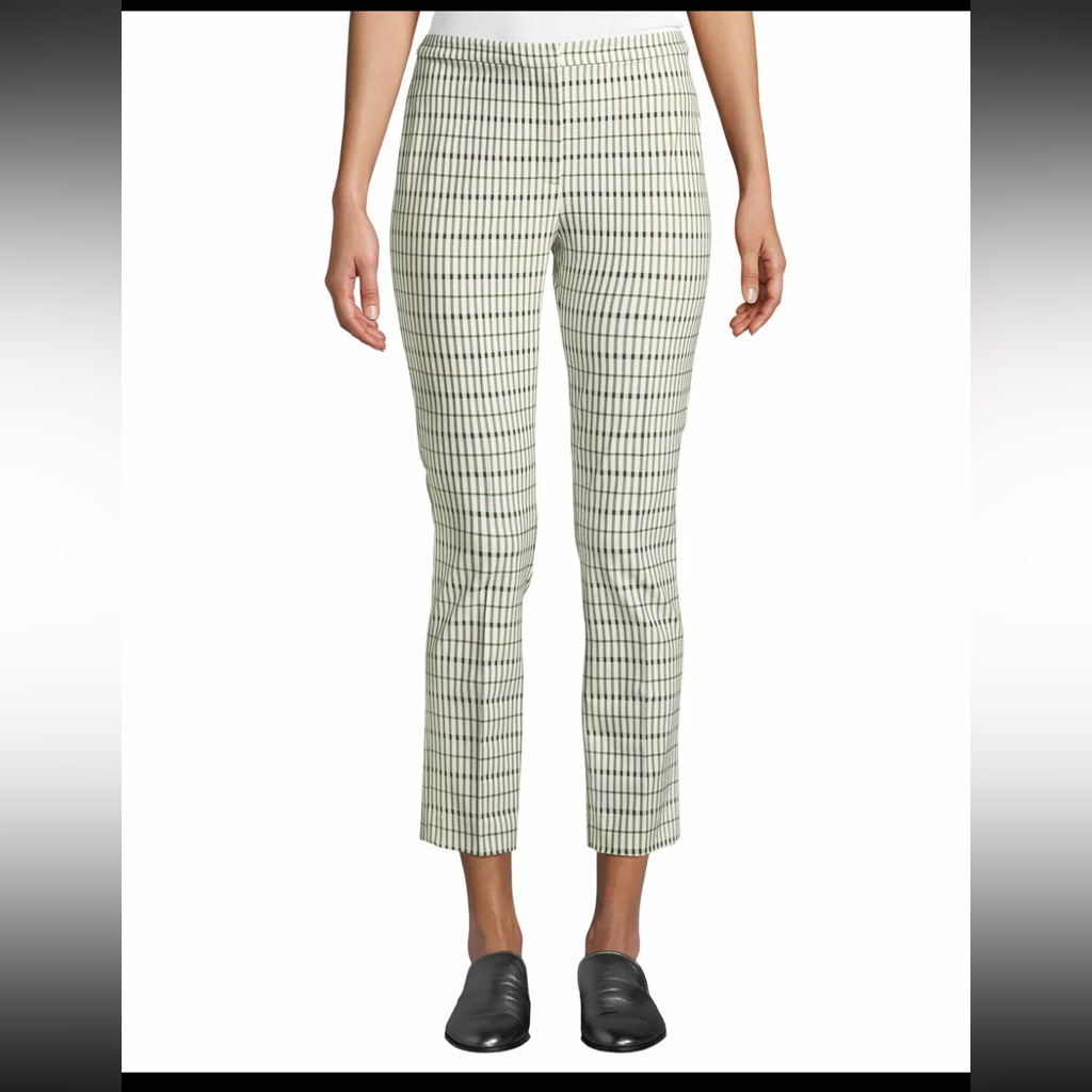 Nwt Theory - Classic Skinny Pant - White Multi Viscose Grid Size 00
